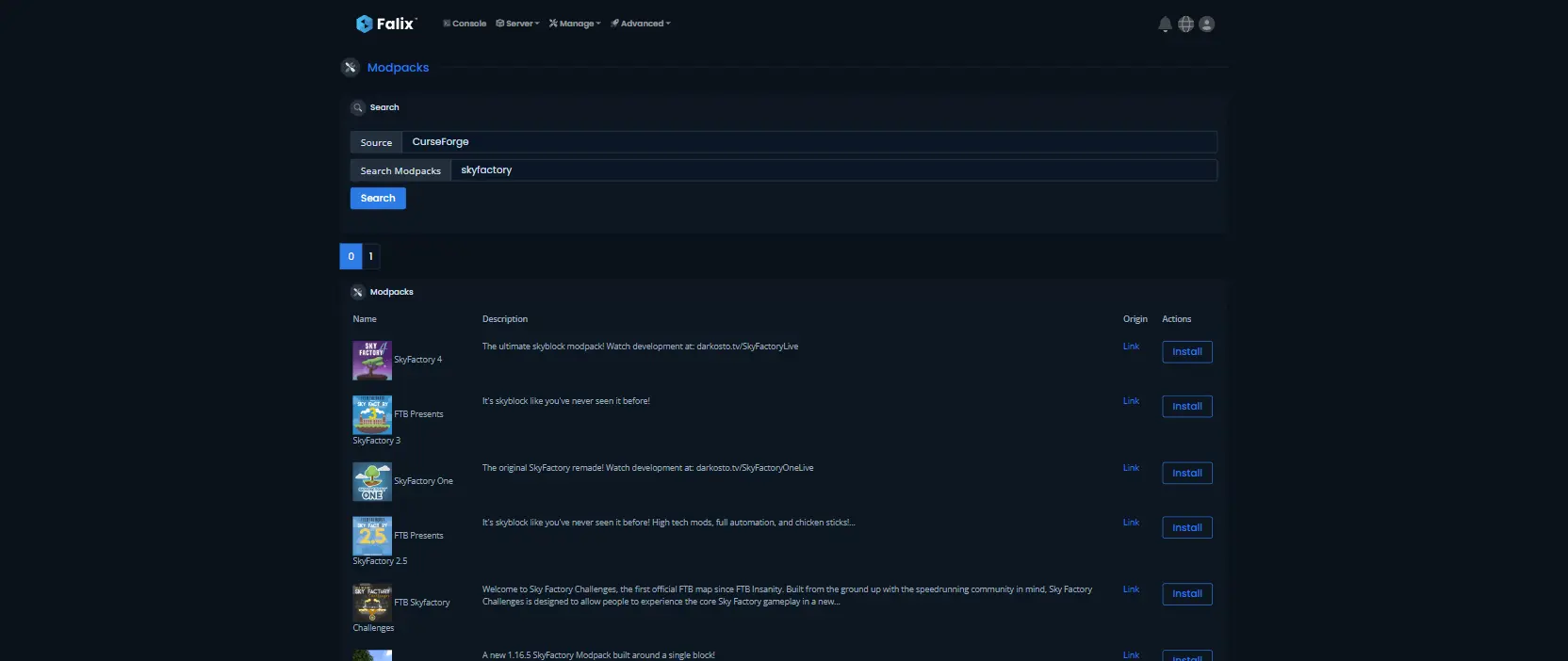 Painel da FalixNodes