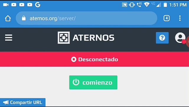 Interface mobile da Aternos